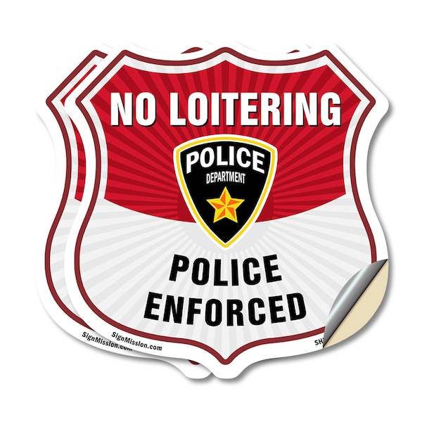 Signmission No Loitering Shield Sign Police Enforced, 18 inch X 18 inch, Vinyl Decal, 2PK SHI-D-2PACK-18-396 - main