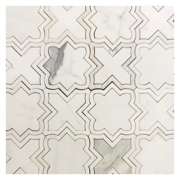 Apollo Tile 10x10 White Dolomite Calacatta Marble Mosaic Star and Cross Wall and Floor Tile 3.54 sq ft/case, 5PK APLSHP886A - main