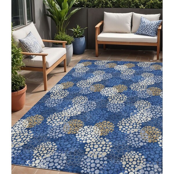 Homeroots 5' X 8' Navy Blue Brown And Ivory Polka Dot Washable Indoor Outdoor Area Rug 594263 - main