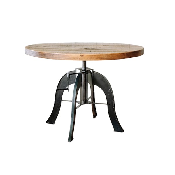 Homeroots 36" Brown And Black Rounded Solid Wood And Steel Pedestal Base Dining Table 518610 - main