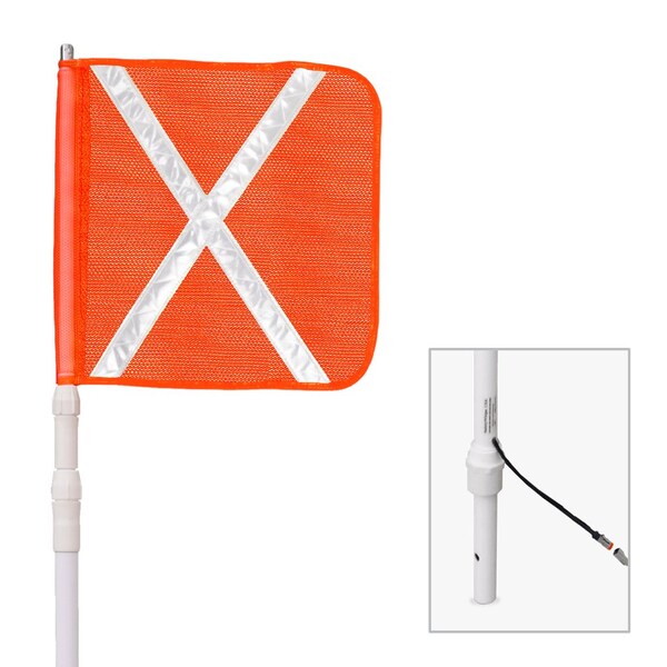 Safetywhips Warning Whip Telescoping Whip with Flag, White Whip, Orange Flag, White Reflective X, 79 Length TW11D-XW - main