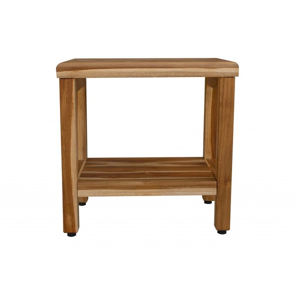 Homeroots 18" Contemporary Teak Shower Stool Or Bench With Shelf In Natural Finish 376749 - main