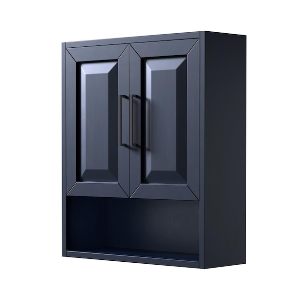 Wyndham Collection Dark Blue Daria Over-the-Toilet Bathroom Wall-Mounted Storage Cabinet with Matte Black Trim WCV2525WCBB - main