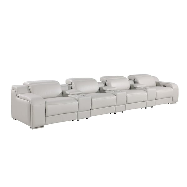 Homeroots 169" Light Gray Italian Leather Reclining USB Sofa 632874 - main