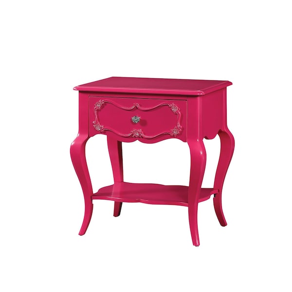 Homeroots 24" X 17" X 26" Magenta Pine Wood Nightstand 285575 - main