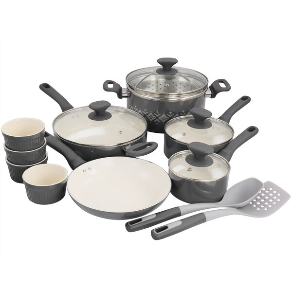 Spice By Tia Mowry Savory Saffron 16 Piece Ceramic Nonstick Cookware Set in Grey 96285.16RR - main