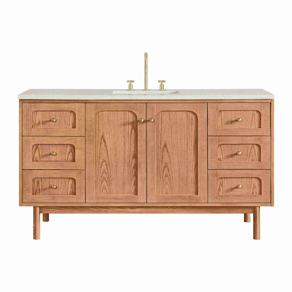 James Martin Vanities Laurent 60 in. Single Vanity, Light Natural Oak, w/ 3 CM Lime Delight Quartz Top 545-V60S-LNO-3LDL - main