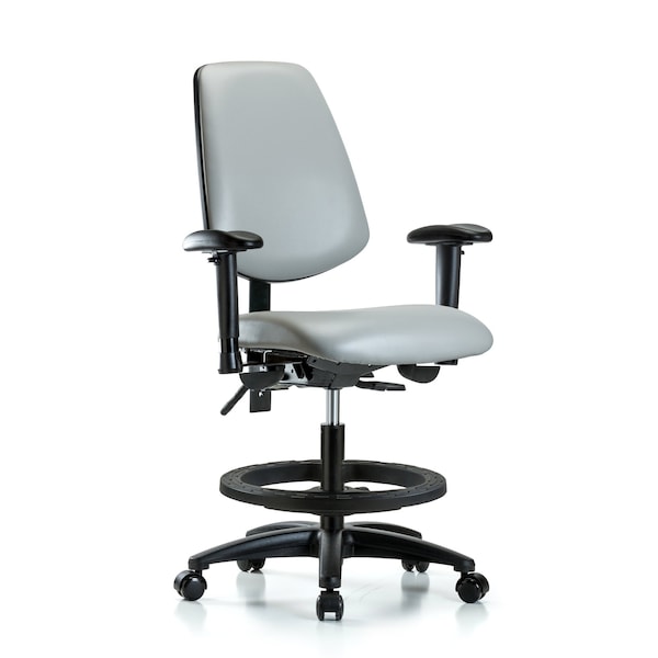 Blue Ridge Ergonomics Medium Bench Chair Adjustable Arms, 22" to 29" Height, Vinyl, Dove BR-VMBCH-MB-RG-T1-A1-BF-RC-8567 - main