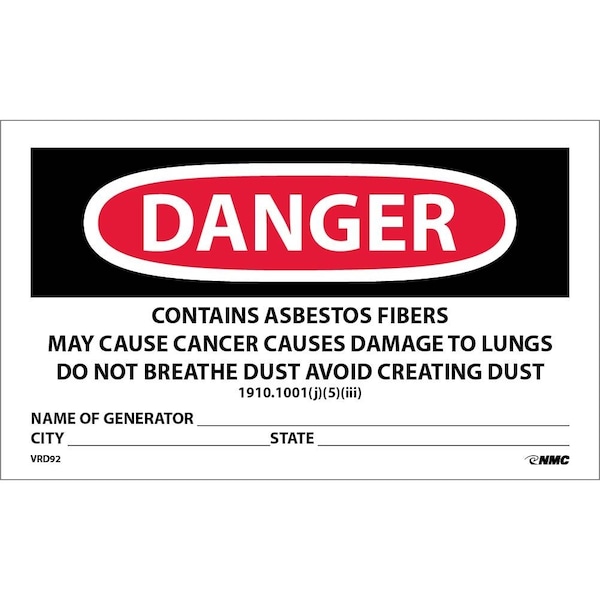 Nmc Danger Contain Asbestos Fiber Avoid Cree VRD92 - main