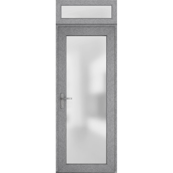 Vdomdoors Front Exterior Prehung FiberGlass Door Frosted Glass / Manux 8102 Grey Ash / Transom Window / Offic MANUX8102EXD-SS-W36 x H80+14-RH - main