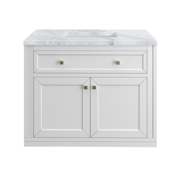 James Martin Vanities Chicago 36 in. Single Vanity, Glossy White, w/ 3 CM Carrara Marble Top 503-V36-GW-3CAR - main