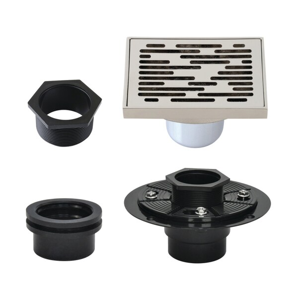 Kingston Brass 4" Brass Square Grid Shower Drain with Hair Strainer and Base Flange, Polished Nickel BSFK6310PN - main
