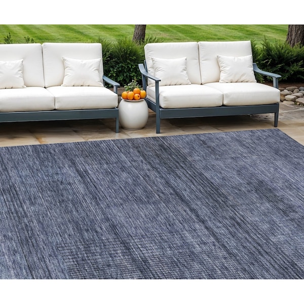 Homeroots 8' X 10' Navy Blue And Gray Striped Washable Indoor Outdoor Area Rug 588103 - main