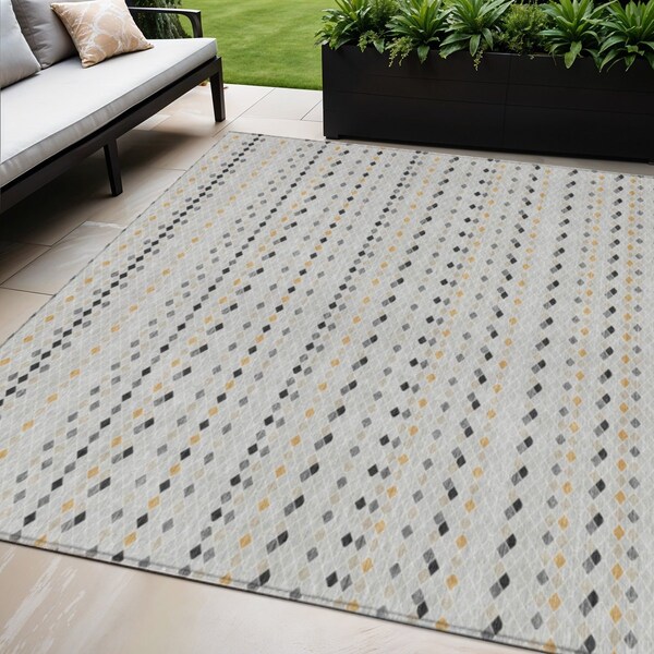 Homeroots 9' X 12' Silver And Gray Striped Washable Indoor Outdoor Area Rug 610568 - main
