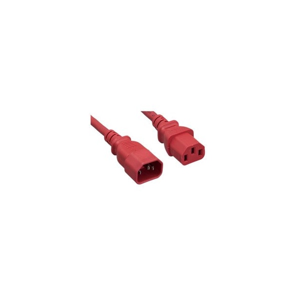 Cable Wholesale Computer / Monitor Power Extension Cord, Red, C13 to C14, 14AWG, 15 Amp, 2 foot 10W2-02202RD - main