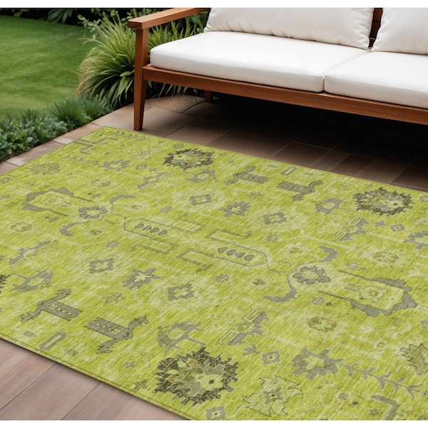Homeroots 9' X 12' Artichoke Green And Fern Green Oriental Washable Indoor Outdoor Area Rug 582054 - main