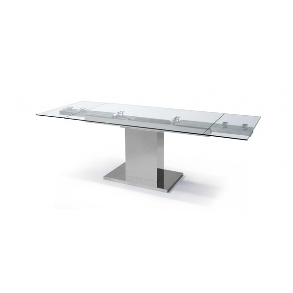 Homeroots 55 X 35 X 30 Clear Glass Stainless Steel Extendable Dining Table 372064 - main