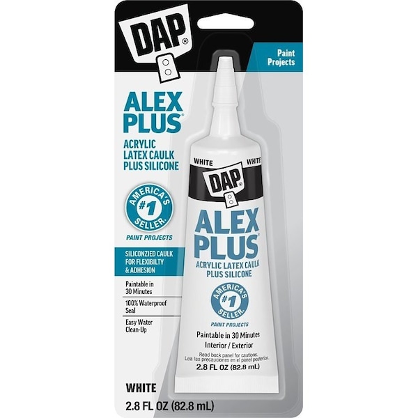Alex Plus All-Purpose Caulk, White, 30 min Paint Ready, 24 hr Water Ready Curing, 40 to 100 deg F, 2.8 fl-oz 7079800956 - main