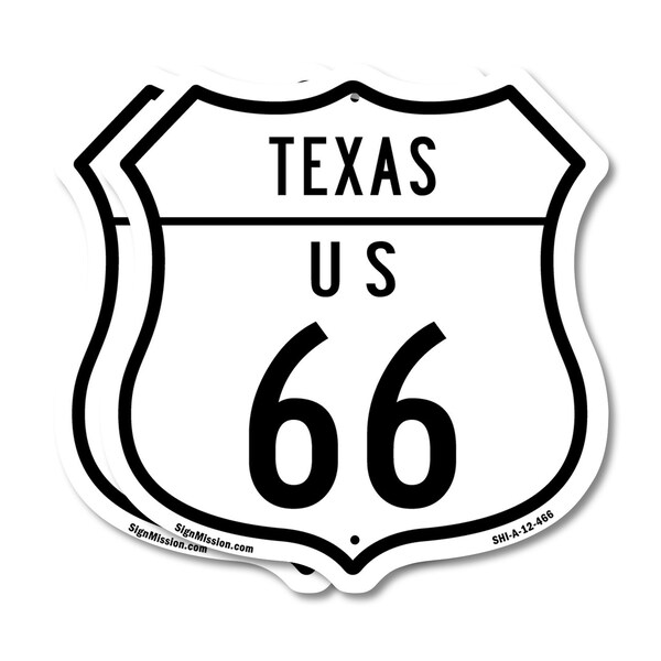 Signmission Texas Route Marker Shield Sign Us 66, 12 inch X 12 inch, Plastic Sign, 2PK SHI-P-2PACK-12-466 - main
