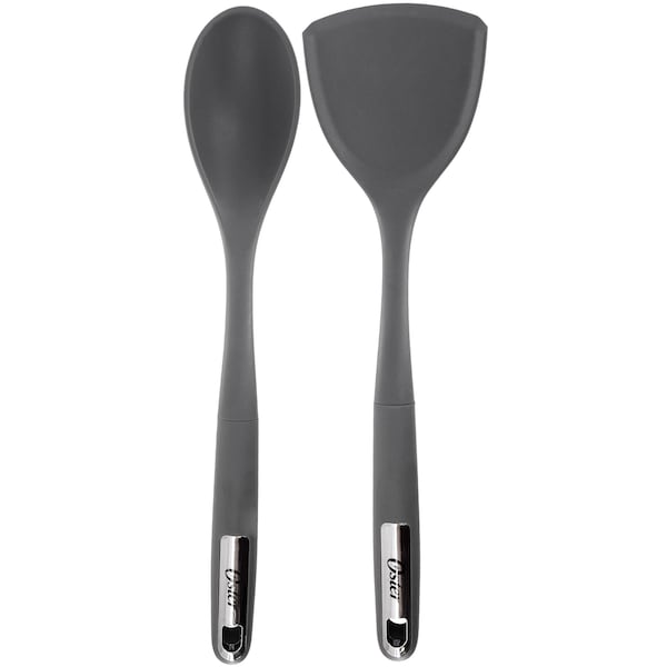 Oster Ridgecrest 2 Piece Silicone Kitchen Tool Serving Spoon and Turner Set in Gray 143732.02 - main