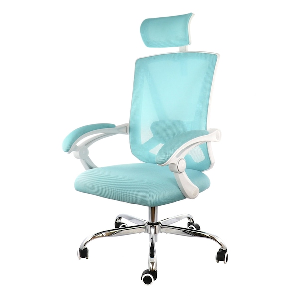 Elama Full Back Mesh Adjustable Office Chair with Headrest in Blue with White Frame ELM-F-919WKD - main