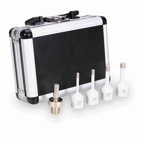 Marshalltown Arranged Diamond Tools Fixture Kit, 4 Diamond Hole Saws, 1 Drill Adapter, 1 Heavy-Duty Aluminum DTTSTC - main