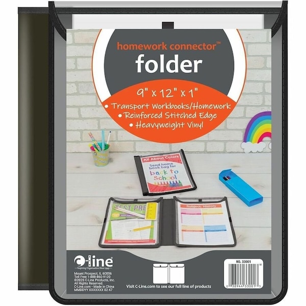 C-Line Products Homework Connector Folder, Black, PK3 33001 - main