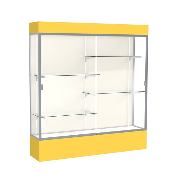 Ghent Lighted Floor Display Case 72x80x16, Plaque, Satin 3176PB-SN-GR - main
