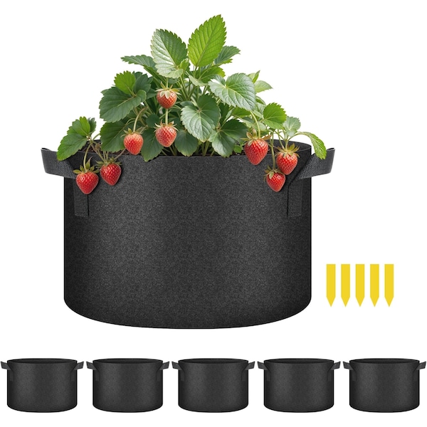 Ipower HealSmart Plant Grow Bags 7 Gallon, Tomoato Planter Pots with Handles, Black 2024 Version, 5PK GLGROWBAG7X5BLKV5 - main
