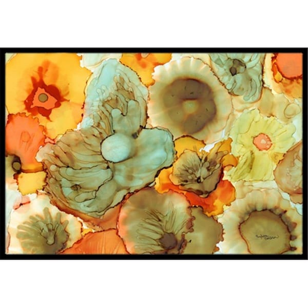 Carolines Treasures Abstract Flowers Teal & Orange Indoor or Outdoor Mat, 24 x 36 in. CA79121 - main
