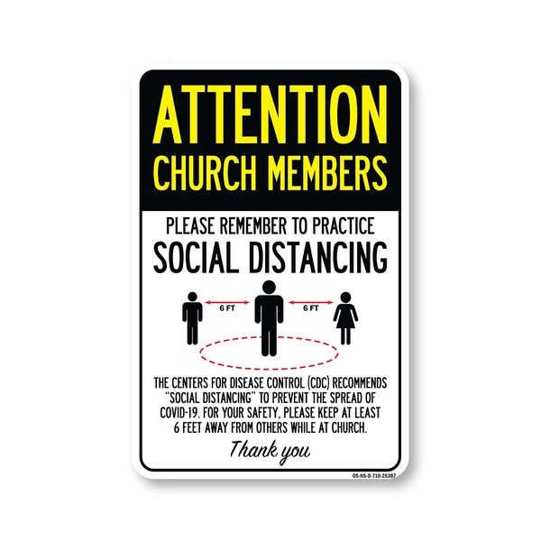 Signmission Public Safety Sign, Church Members Practice Social Distancing, 10in X 7in Decal, OS-NS-D-710-25387 OS-NS-D-710-25387 - main