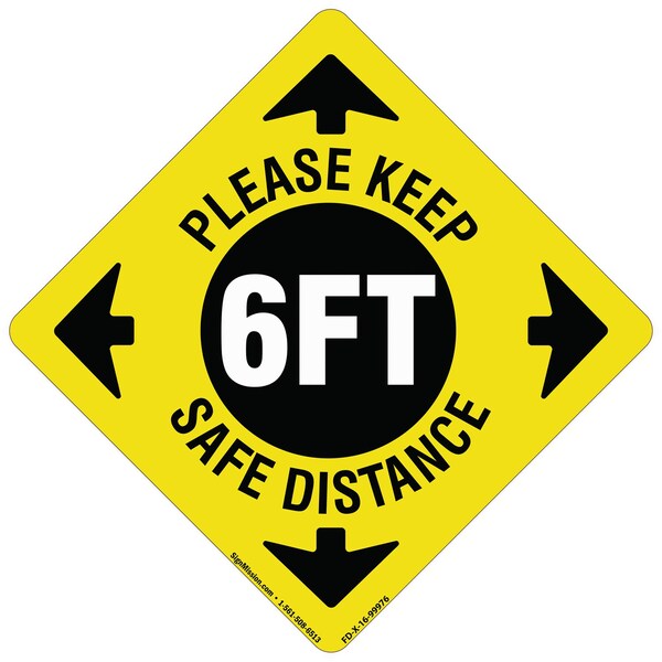 Signmission Please Keep Safe Distance Non-Slip Floor Graphic, 16in Vinyl Decal, 16" x 16", FD-2-X-16-99976 FD-2-X-16-99976 - main