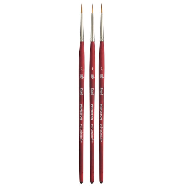 Princeton Velvetouch Round Brush, Synthetic Bristles, Short Handle Mixed Media Paintbrush, Size 1, 3PK P3950R1 - main