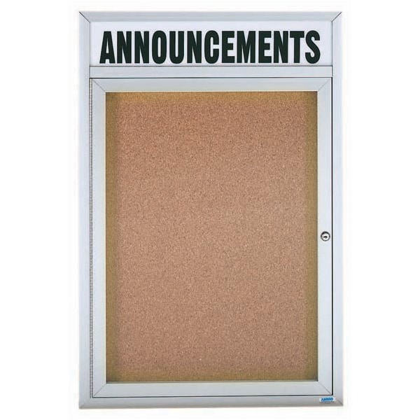 Aarco Illuminated Enclosed Bulletin Board w/ Header Clear Satin Anodized Al Frame, 24''Hx18''W DCC2418RHI - main