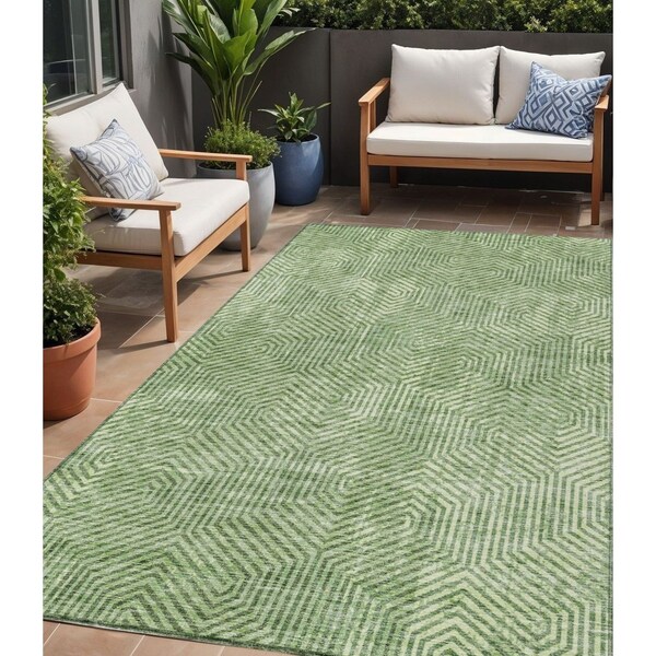 Homeroots 5' X 8' Green And Light Green Geometric Washable Indoor Outdoor Area Rug 594540 - main