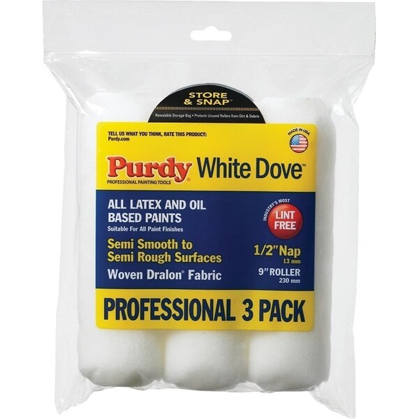 Purdy White Dove 14F864000 Paint Roller Cover, 1/2 in Thick Nap, 9 in L, Dralon Fabric Cover 14W864000 - main