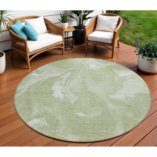 Homeroots 8' Artichoke Green Fern Green And Ivory Round Abstract Washable Indoor Outdoor Area Rug 587460 - main