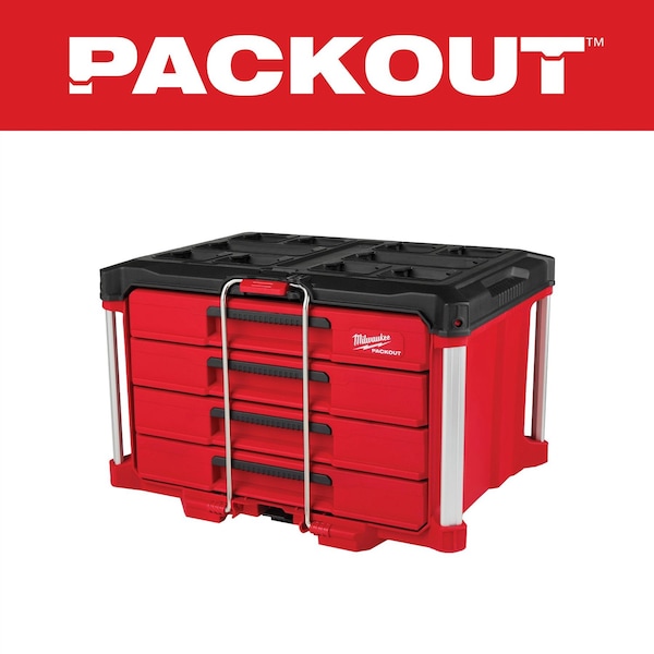 Milwaukee Tool PACKOUT 4-Drawer Tool Box, Polymer, Black/Red, 22