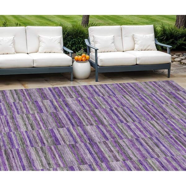 Homeroots 10' X 14' Purple And Lavender Striped Washable Indoor Outdoor Area Rug 587931 - main
