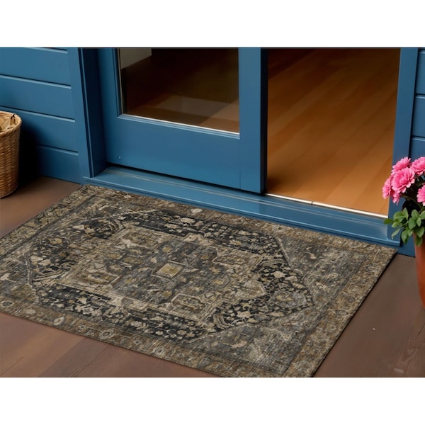 Homeroots 3' X 5' Brown Medallion Washable Indoor Outdoor Area Rug 608028 - main