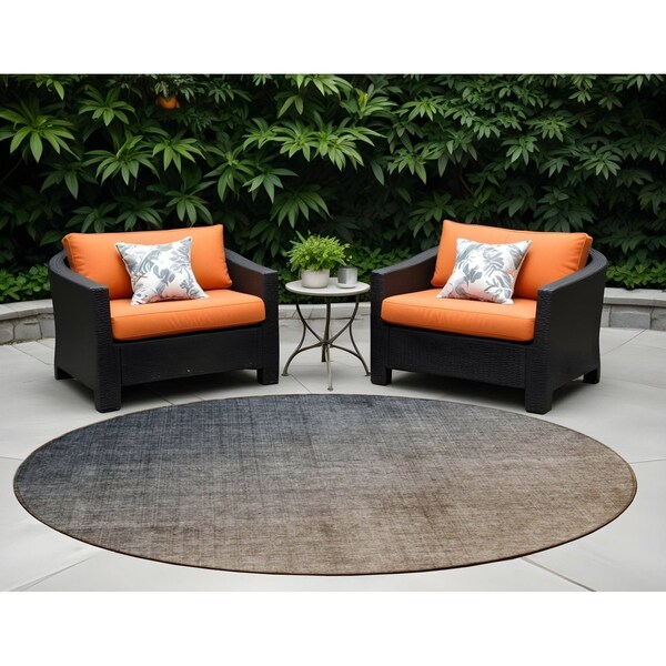 Homeroots 8' Taupe And Gray Round Ombre Washable Indoor Outdoor Area Rug 563705 - main