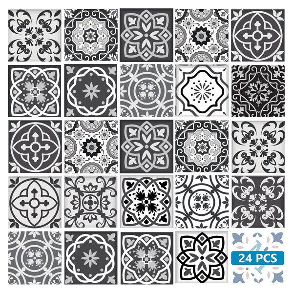 Homeroots 6" X 6" Shades Of Black Mosaic Peel And Stick Removable Tiles 390835 - main