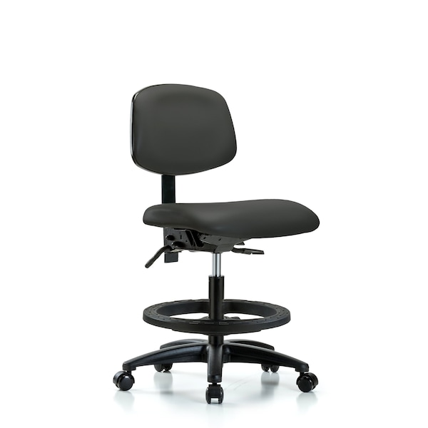 Blue Ridge Ergonomics Chair, Vinyl, Med Bench, BF Casters, Gry, No Arms, 22" to 29" Height, Charcoal BR-VMBCH-RG-T0-A0-BF-RC-8605 - main