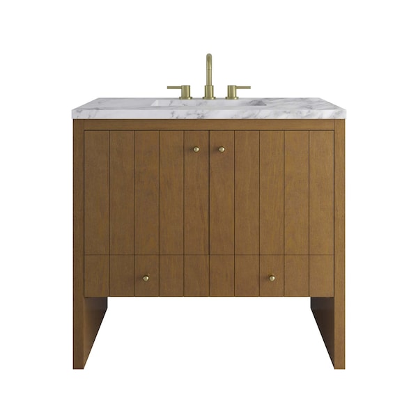 James Martin Vanities Hudson 36" Single Vanity, Honey Oak w/ 3 CM Carrara Marble Top 435-V36-HNO-3CAR - main