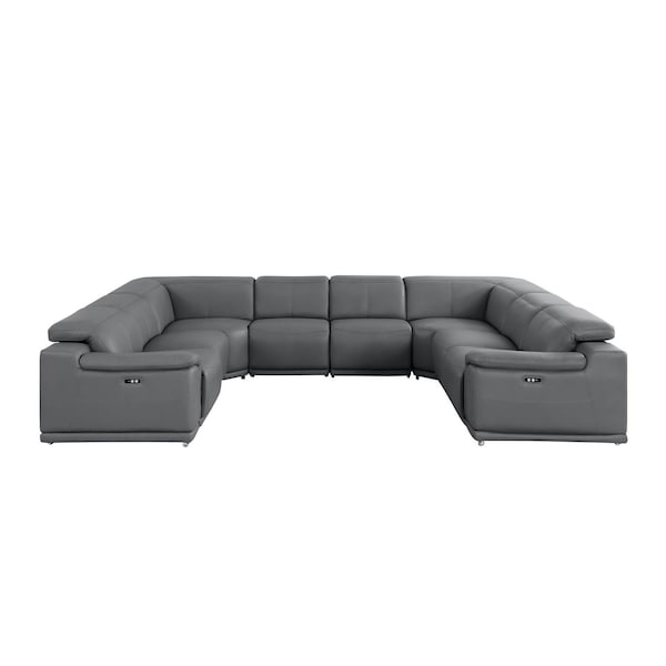 Homeroots Battleship Gray Leather Power Reclining U Shaped Eight Piece Corner Sectional 643956 - main
