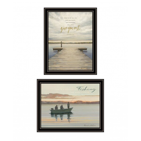 Homeroots Set Of Two Lake Side Reprieve 1 Black Framed Print Wall Art, 2PK 407948 - main