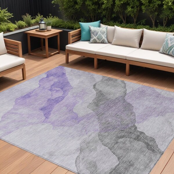 Homeroots 10' X 14' Lavender And Gray Abstract Washable Indoor Outdoor Area Rug 631838 - main