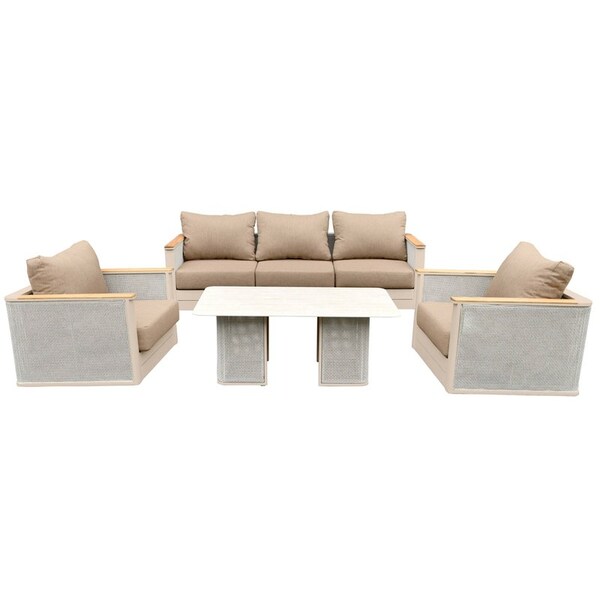 Leisuremod Arvin 4-Pc Aluminum Patio Set, Sintered Stone Table, Rust-Resistant, 4PK AOCS48-83-33TP - main