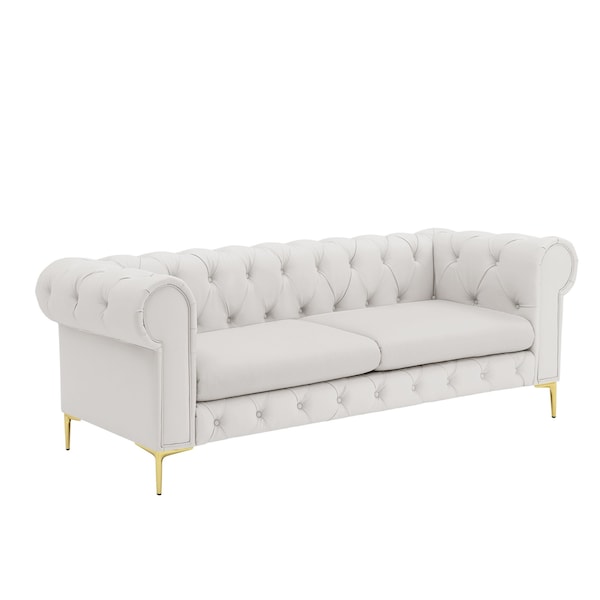 Homeroots 87" White Faux Leather Chesterfield Solid Wood Sofa 543943 - main
