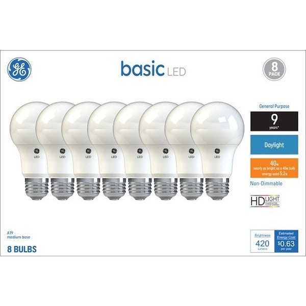 Ge LED Light Bulb, A19 Lamp, 40 W Equivalent, E26 Medium Screw Lamp Base, 5000 K Color Temp, 8PK 37035 - main